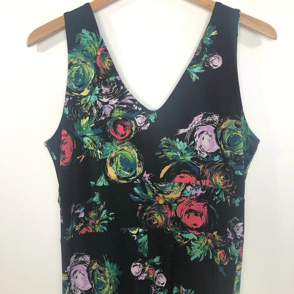 Clara Sunwoo Floral Wide Leg Jumpsuit Womens S Black V-Neck‎ Sleeveless Stretch